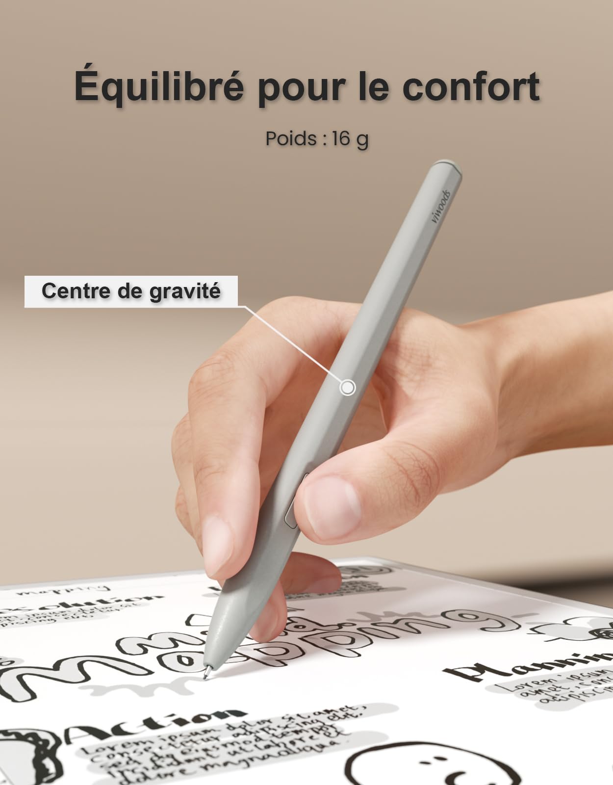 VIWOODS Stylet céramique C1, Pointe 0,5 mm, 960 Hz avec sensibilité à la Pression