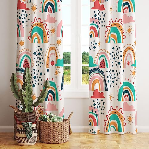 Rainbow Curtains for Kids Cute Rainbow Room Shading Window Drapes Decorative Cartoon Blackout Curtain for Girls Bedroom Living Room, 31.5x72in,2 Panel Set