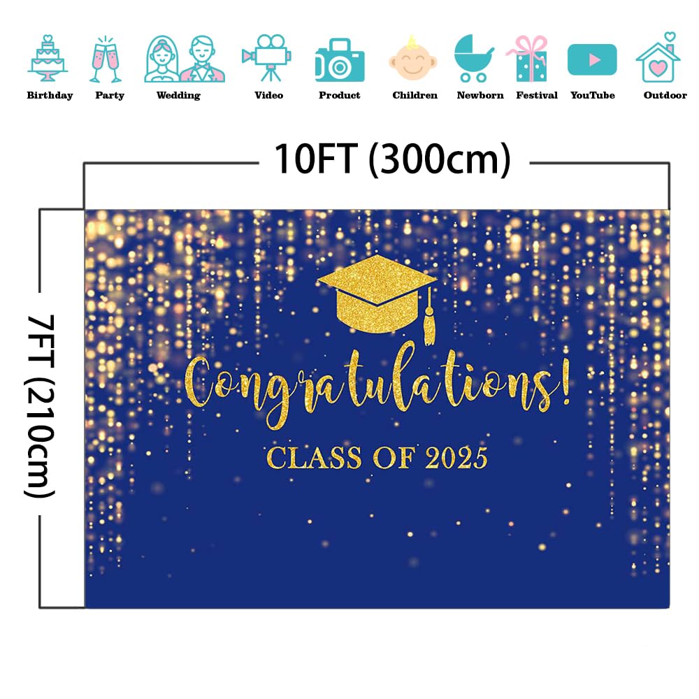 Grad Party Decorations Class Of 2025 Graduation Backdrop - Blue & Gold ...