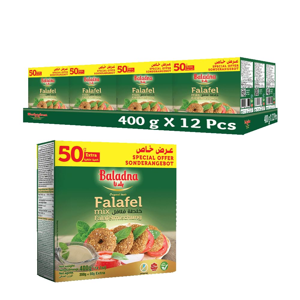 Baladna Falafel-Mischung 400 g x 12 Pcs | Kichererbsenmix zur Zubereitung von Falafel | Ideal für Street Food | Orientalische Spezialität | Vegan | Halal