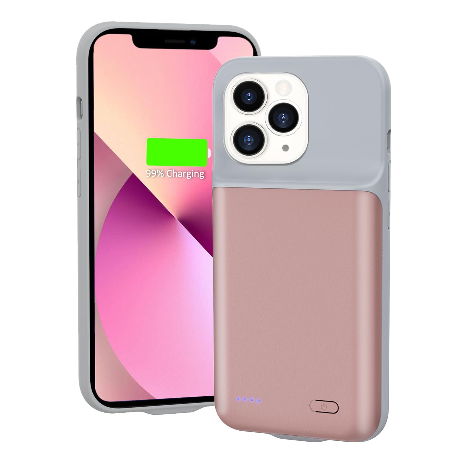 Custodia Per Batteria iPhone 13 Pro Max, 5000mah Custodia Caricabatterie Portatile Per iPhone 13 Pro Max, Batteria Estesa Intelligente Ricaricabile Protettiva (6,7 Pollici) (Rosa)