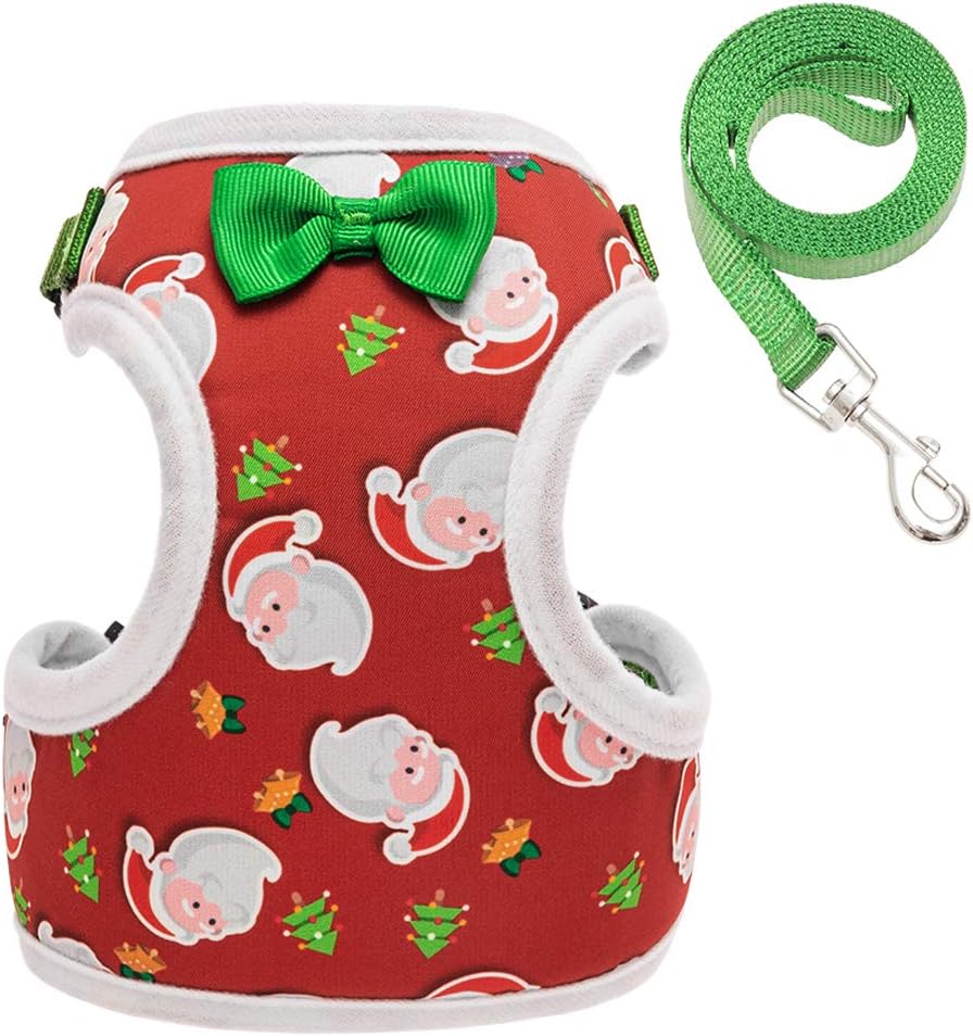 Mihachi Christmas Cat Harness and Leash Set Escape Proof Cute Gingerbread Man Pattern Soft Mesh Adjustable Vest Nylon Belt for Cats…