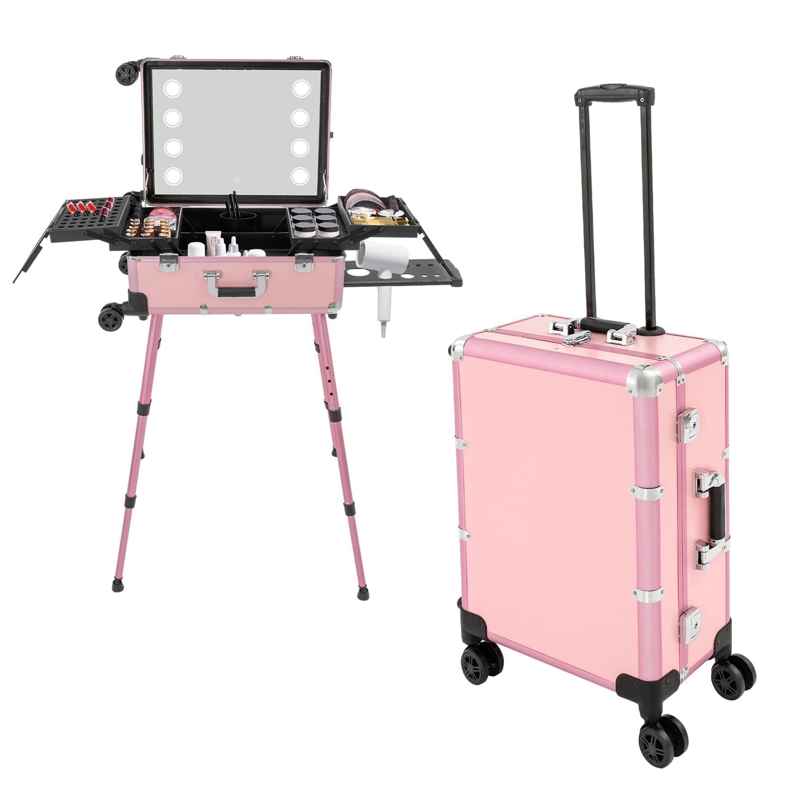 Valigetta Trucco Professionale Con Luci LED - Trolley 4 Ruote, Specchio Illuminato, Capacità 50kg, Oro Rosa - Foto 6