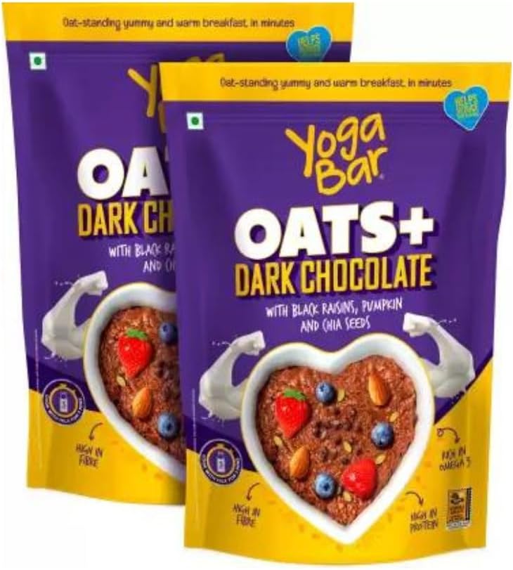 Yogabar Dark Chocolate Oat 1kg, Pack of 2 | Gluten Free Golden Oat | Healthy Breakfast Cereal with Wholegrain Oats (Dark Chocolate Oats, 800g)