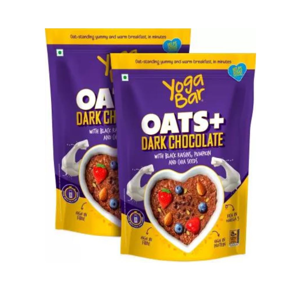 Yogabar Dark Chocolate Oat 1kg, Pack of 2 | Gluten Free Golden Oat | Healthy Breakfast Cereal with Wholegrain Oats (Dark Chocolate Oats, 800g)
