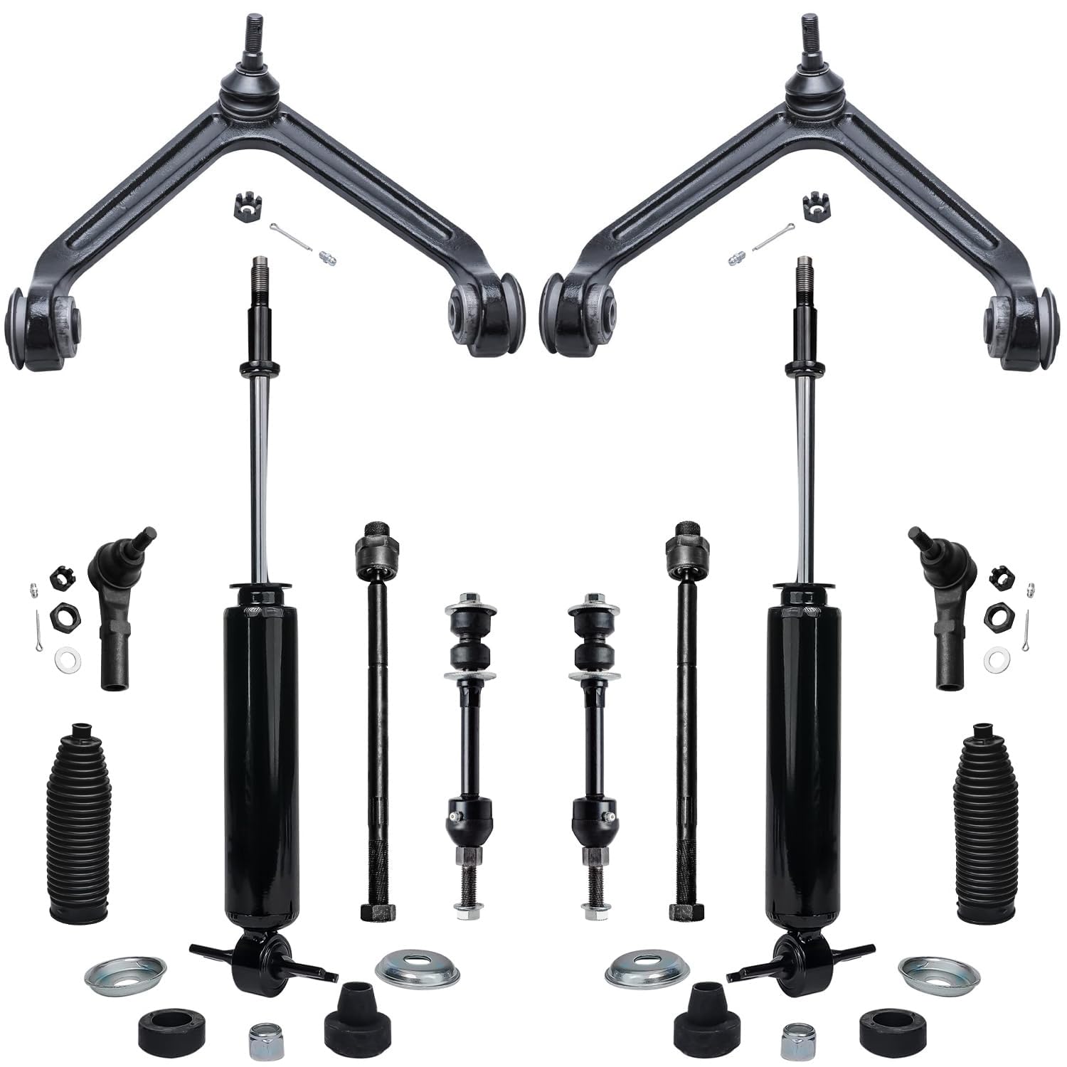 Detroit Axle - 2WD Front End 12pc Suspension Kit for 2002-2005 Dodge Ram 1500, 2003 2004, 2 Upper Control Arms w/Ball Joint, 2 Shock Absorbers, 4 Tie Rods, 2 Sway Bar Links, 2 Boots, Replacement