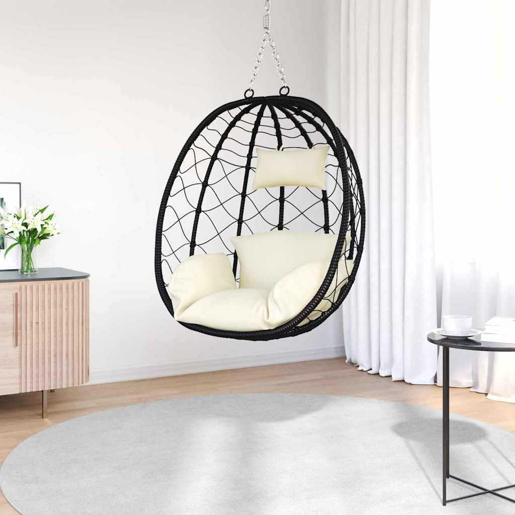 Silla colgante de huevo blanco crema 91,5 x 54,5 x 107 cm de polirratán silla colgante para salón, balcón, columpio exterior o interior, sillón para adultos