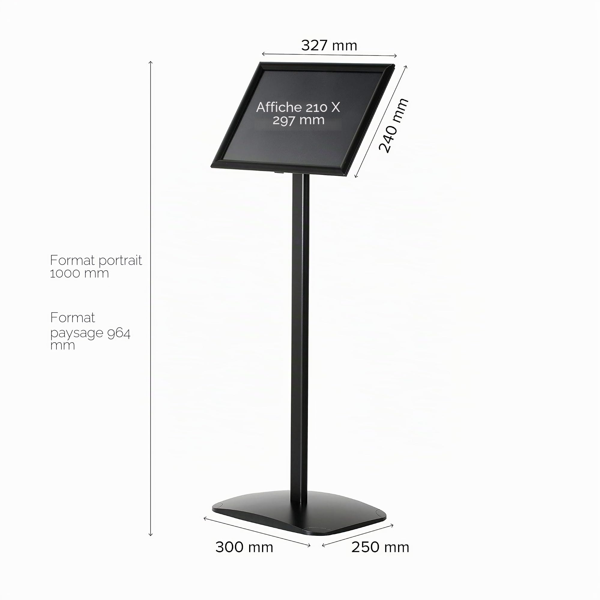 Porte affiche sur pied A4 noir avec clipses | Présentoir A4 inclinable verticalement et horizontalement | Idéal pour menus de restaurants, affiches et expositions
