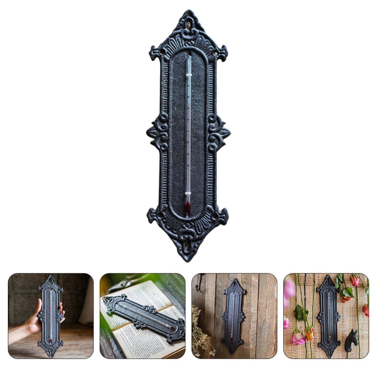 iplusmile Termómetro de Hierro para Invernadero y Habitación Resultados Precisos, Termómetro de Pared Negro Adecuado para Uso Interior en Casa