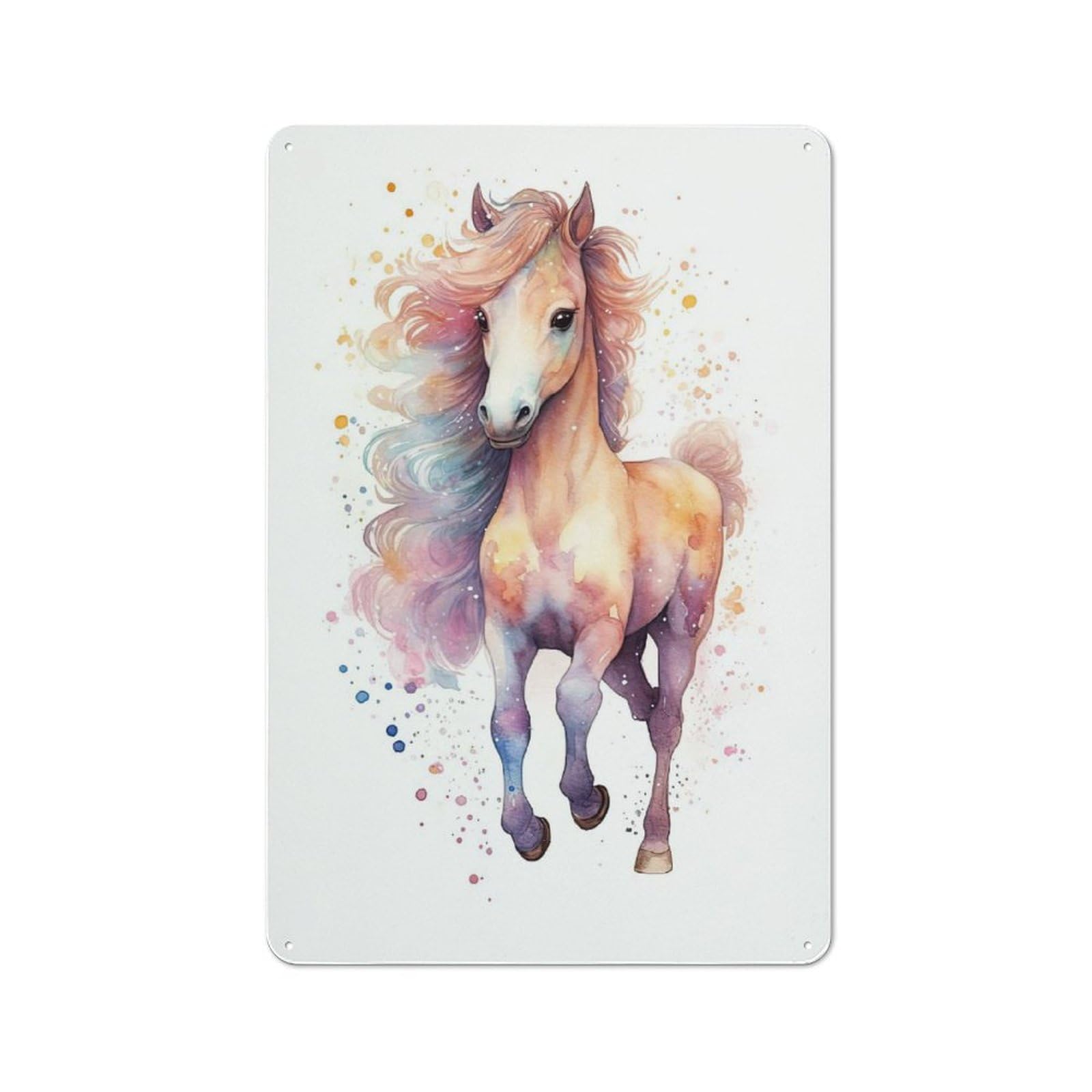 Junmoney Style-5 Rustic Metal Wall Sign 30X20cm Featuring Watercolor Baby Horse Pony For Pub Or Café, For Vintage Wall Decor Fans, For Metal Sign Collectors