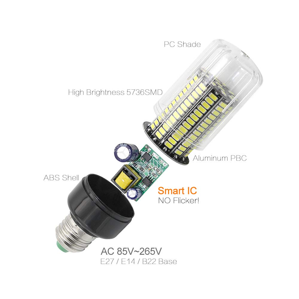 Lot de 10 Ampoules LED LED 5736SMD, 85-265 V CA, culot E27/E14/B22, Puissance réelle sans Scintillement, 3 W, 5 W, 7 W, 9 W, 12 W, 15 W, 20 W, pour l'éclairage intérieur de la Maison.