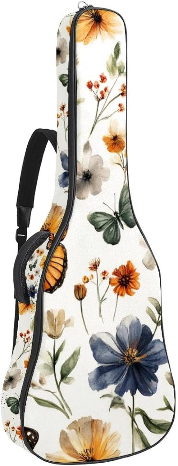 40 41 42 Inch Acoustic Guitar Bag, 0.4 In Thick Sponge Padded Guitar Case Gig Bag with Back Hanger Loop and 2 Pockets, Seamless Dandelions Floral Pattern