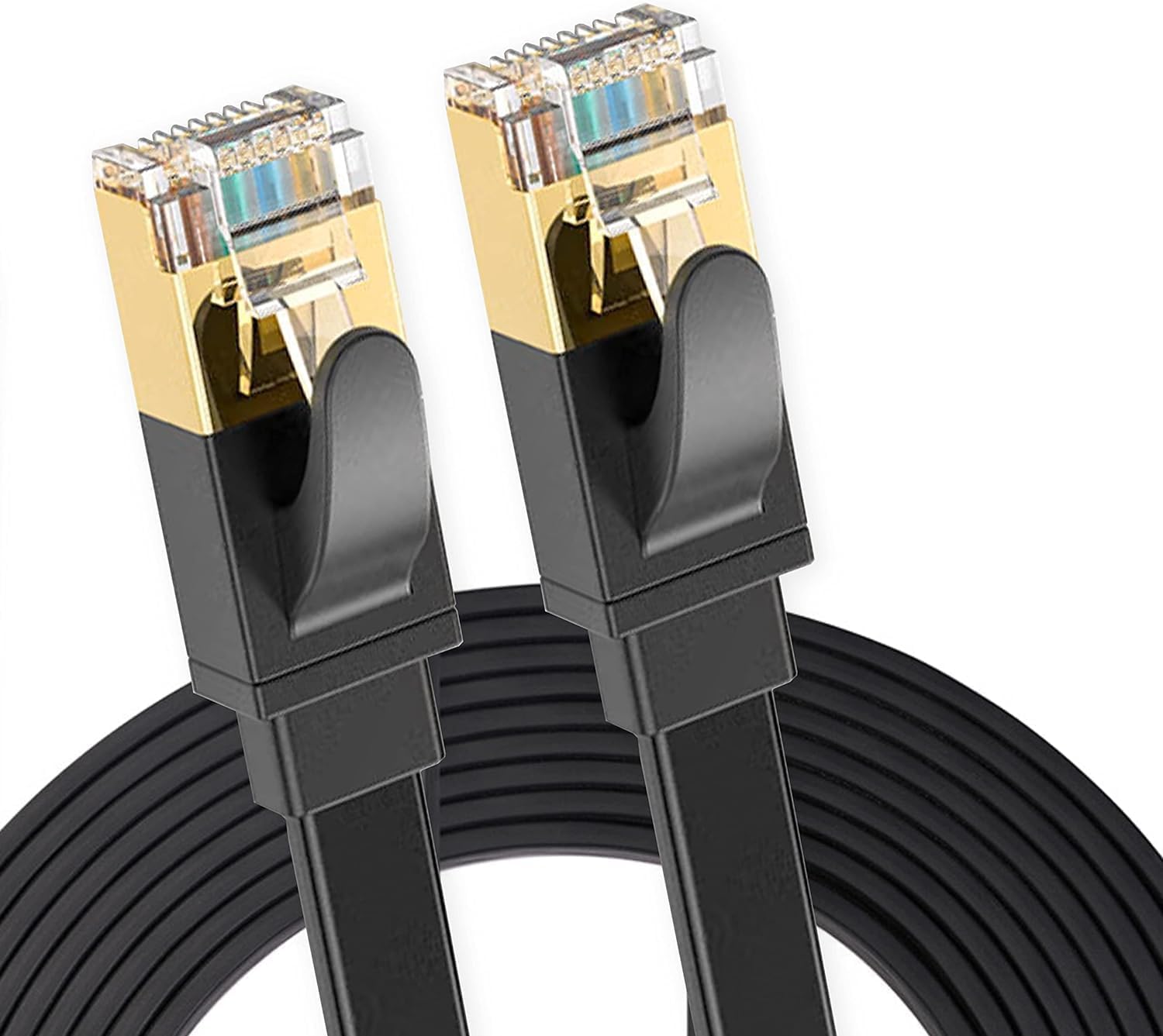 Elfcam® - 15m Cat8 Ethernet Cable High-Speed Flat Black Gigabit RJ45 LAN Patch Cord with 30AWG 40Gbps 2000Mhz/s FTP POE Compatible with Router, Smart TV, PC & Laptop PS5 PS4 Switch Modem (15M)