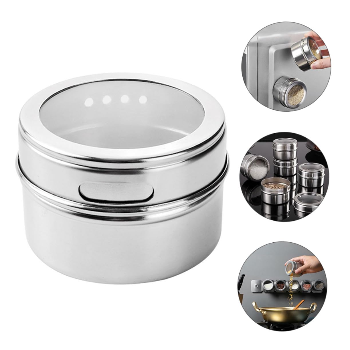 8 pièces Lot de Boîtes à Épices Aimantées Acier Inoxydable avec Couvercle Hermétique et Étiquettes Organiseur Multi-usage pour Cuisine et Bureau