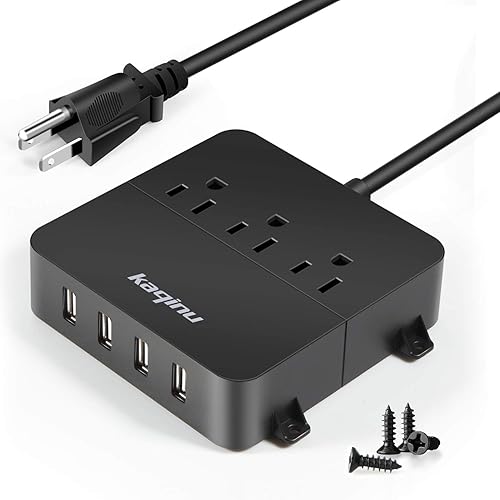 Regleta de alimentación con USB - Regleta de alimentación de pared con 4 puertos USB y 3 tomas de corriente con interruptor de encendidoapagado y