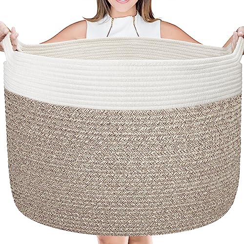 Image of AivaToba Cotton Rope Basket, 22” x 14” Blanket Basket for Living Room, Woven Baby Laundry Baskets with Handles for Toys, Storage, XXXLarge Basket for Organizing