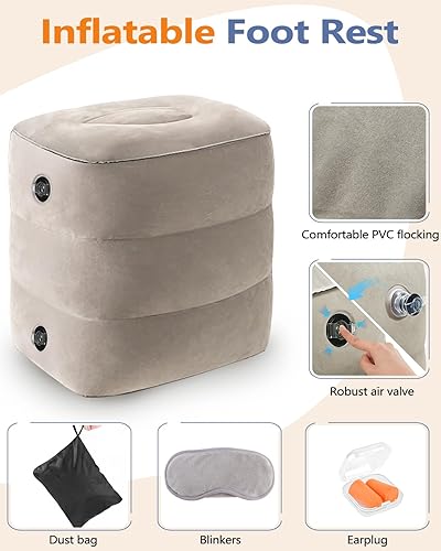 Miniatura 4 de YSJILIDE Almohada inflable para descanso de pies, almohada de viaje para niños y adultos, almohada ajustable de 3 capas de altura para reposapiés,
