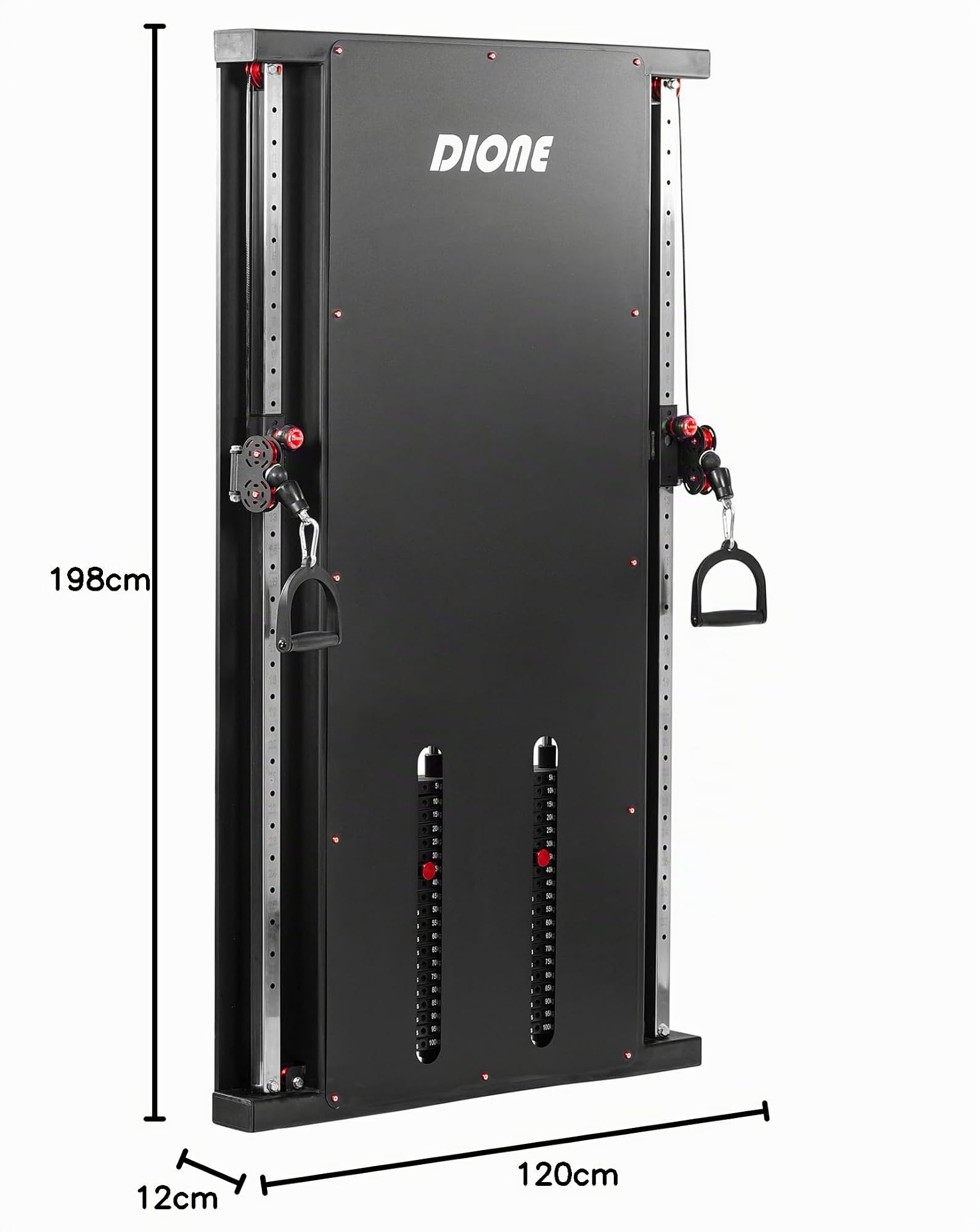 DIONE Cable Crossover 2 x 100KG Metallgewichte - Wandmontage - Kompakt 120 cm x 12 cm x 198 cm - Kabelzugstation - Kraftstation - Homegym