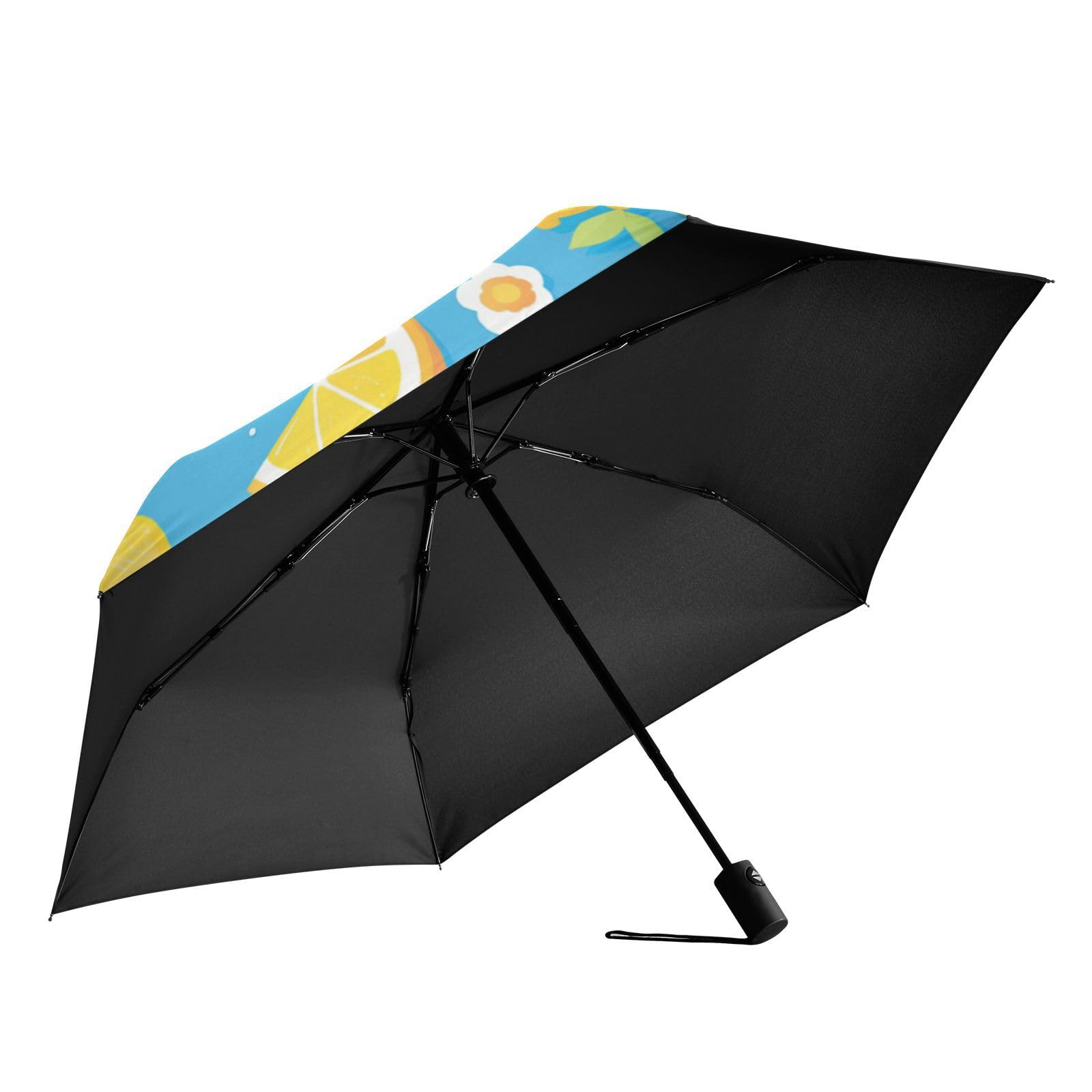 Cartoon Fruit Juice Summer Blue Rain Umbrella 39 Inch portable and lightweight auto open close umbrellas for rain large for Good for Car, Golf, and On-the-Go Outdoor Defence Accessories lluvia