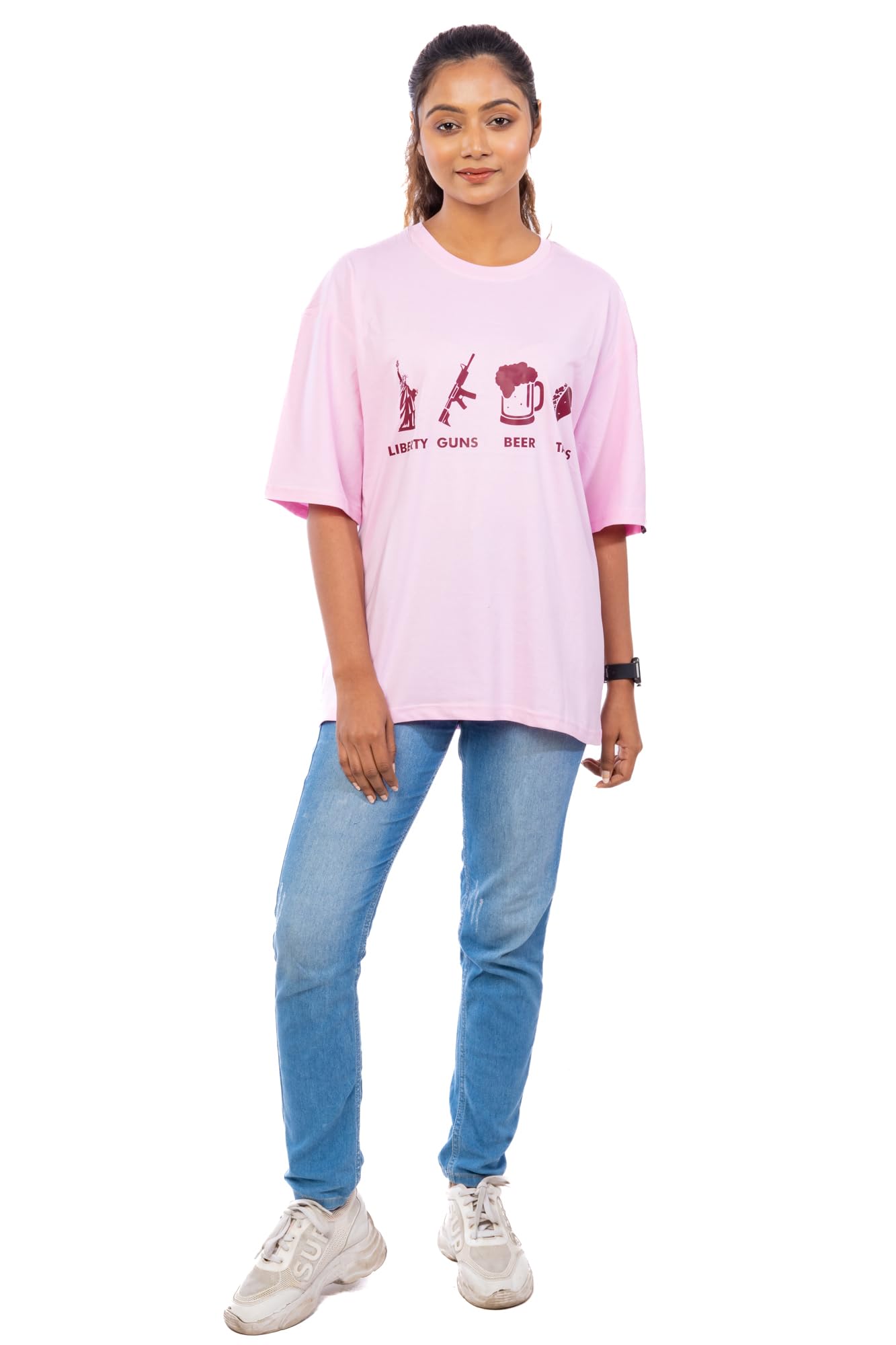 WOKEStudio Unisex Cotton Round Neck Oversized Fit T-Shirt (WS-OT-001, Pink, Green)