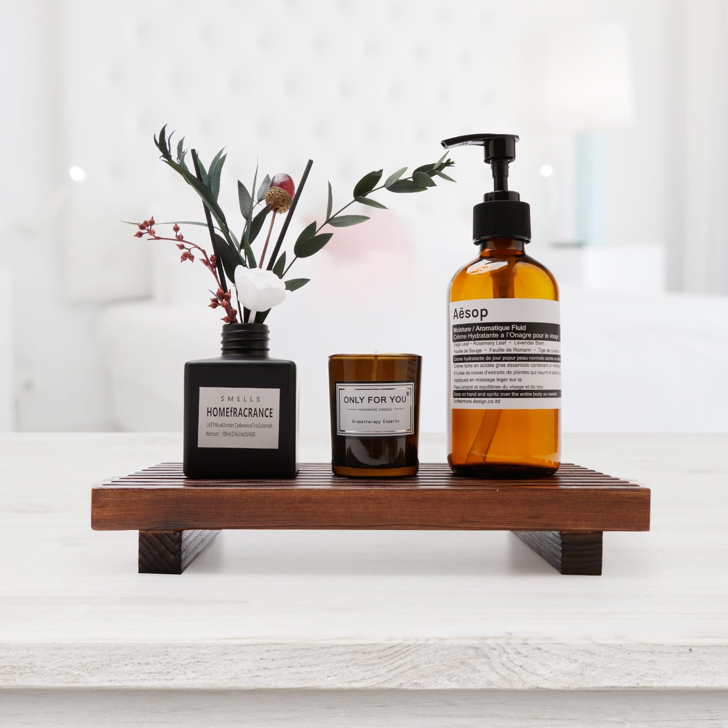 Snapklik.com : Farmhouse Bathroom Counter Organizer Wooden Display Pedesta Stand Small Kitchen ...