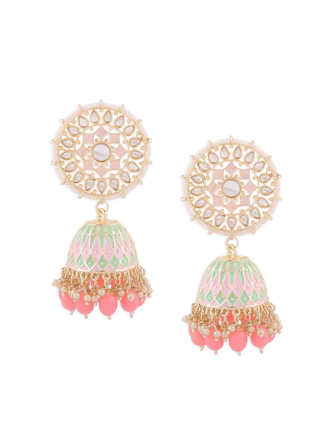 Zaveri Pearls Pink & Green Meenakari Ethnic Statement Jhumki Earring For Women-ZPFK18476 (B0DBR4H875) Amazon Price History, Amazon Price Tracker