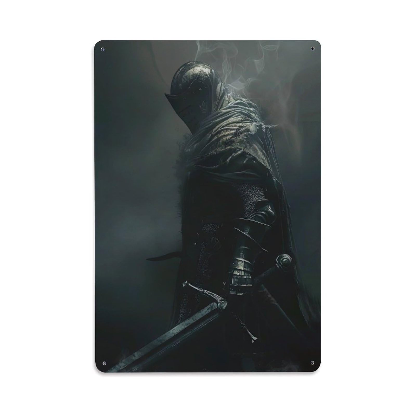 Gothic Knight Sacred Medieval Armor Christian Divine Spirit Metal Tin Sign Plaque Wall Decor for Cafe, Man Cave, Club Bar, Office, Home Garden Round Metal Poster 8x12Inch