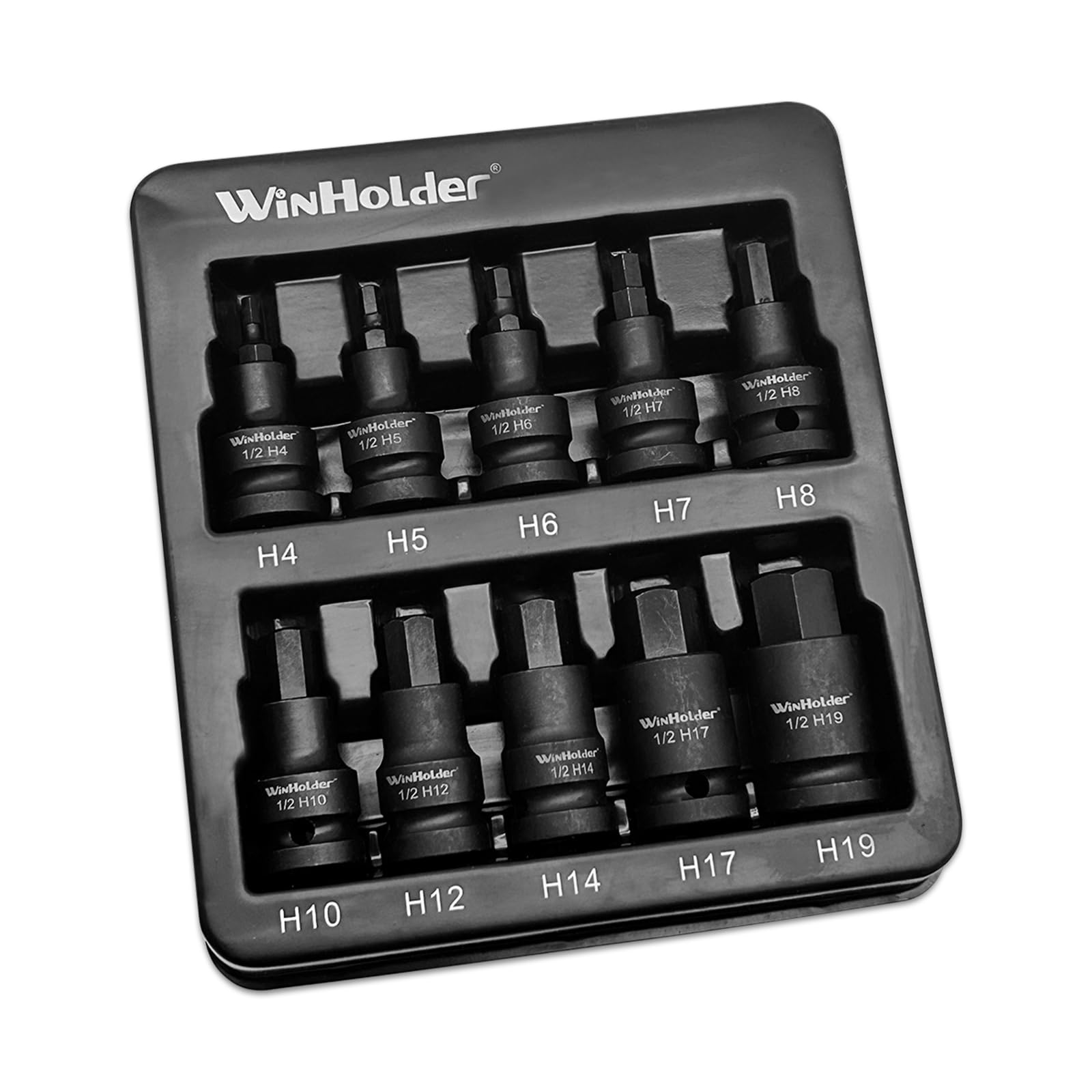 WinHolder 10Peices Impact HEX BIT Socket Set H4-H19 1/2" Drive 4mm to 19mm Tools - Image 2