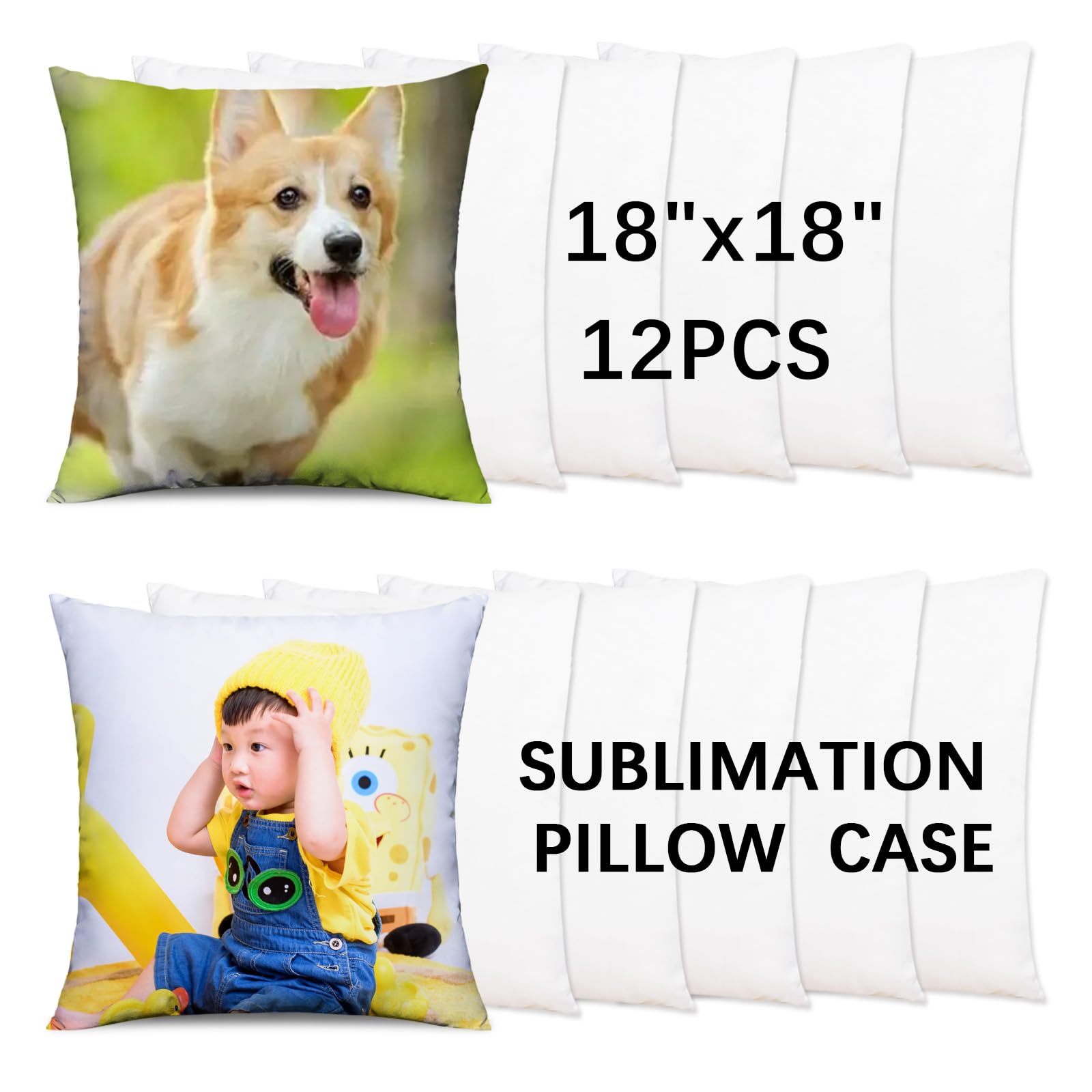 OKBA 12Pcs Sublimation Blanks Pillow Cases White Cushion Covers Blanks Throw Pillow Covers Heat Transfer DIY Custom Picture Pillow Covers Glossy Satin Cushion Covers(18 x 18 inches)