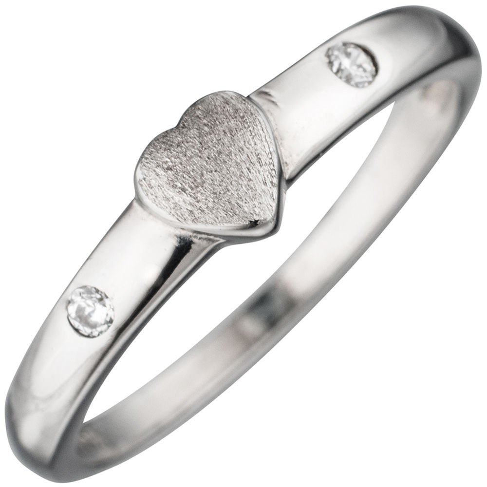 Silberring Herz Herzchen mit weißen Zirkonia 925 Silber teilmatt Kinder