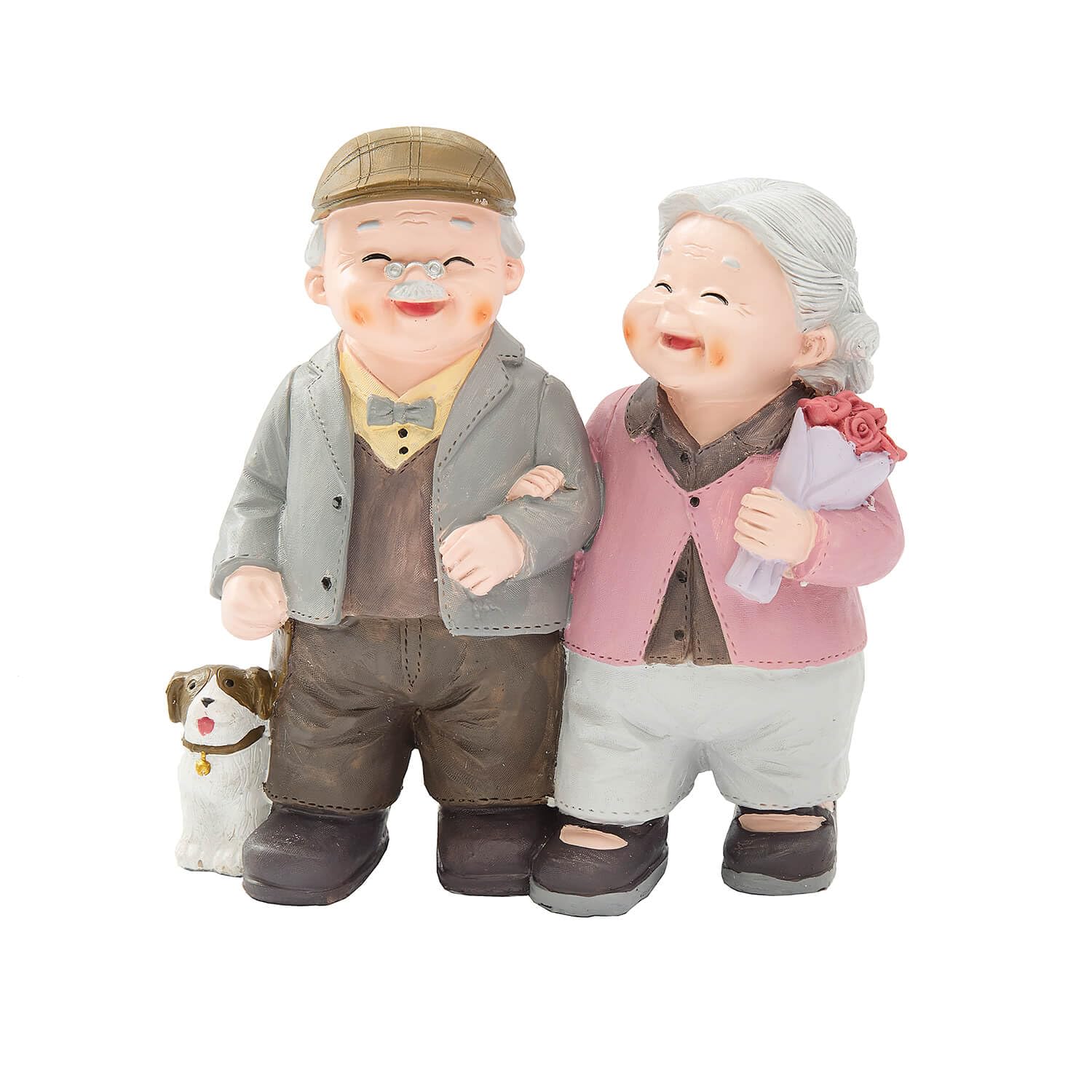 Coopers of Stortford - Happy Couple Walking Dog Ornament - Charming Garden & Home Decor - Weather-Resistant Polyresin - Detailed Hand-Painted Finish