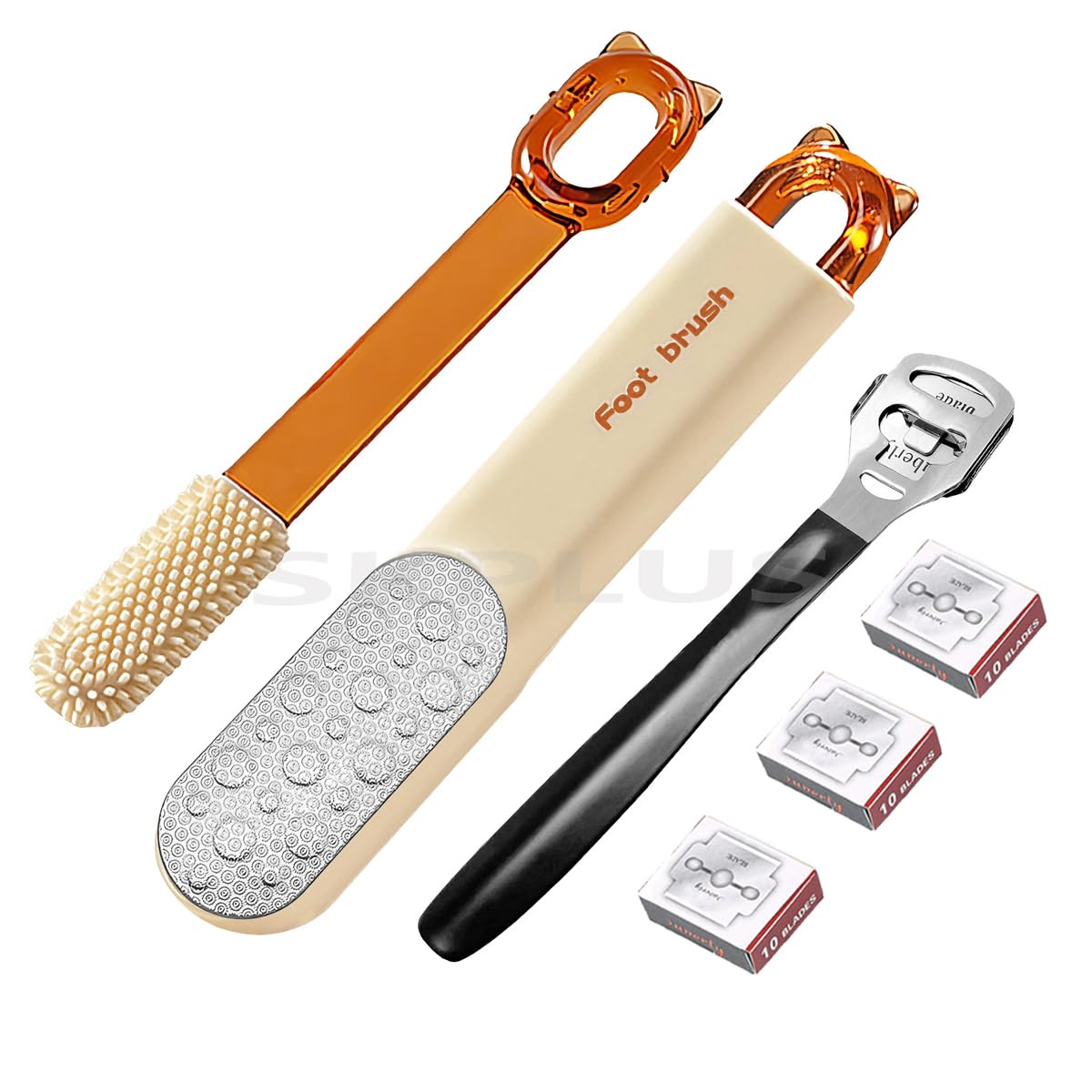 2-in-1 Foot File - Callus Shaver Skin Remover with 31 Blades - Stainless Steel Dual Sided Pedicure Feet Scrubber with Handle for Callus, Dry, Hard Dead Skin Removal - Heel Scraper Foot Care Tools