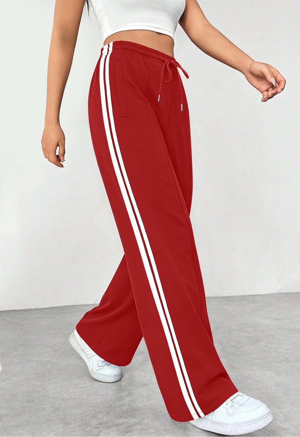Womens Track Pants Wide Leg Loose Fit Athletic Running Training Warm-Up Sweatpants Joggers Gym Lounge Pants Red XL