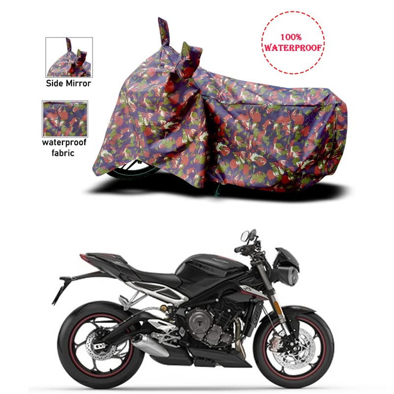 DUFFEL-Waterproof Two Wheeler Bike Cover Compatible for Triumph Street Triple Rs Heat Protectio/UV-Rays/Birds Dropping/DustProof/Indoor Outdoor and Parking Full Protection All Variants[6X6 Jungle]