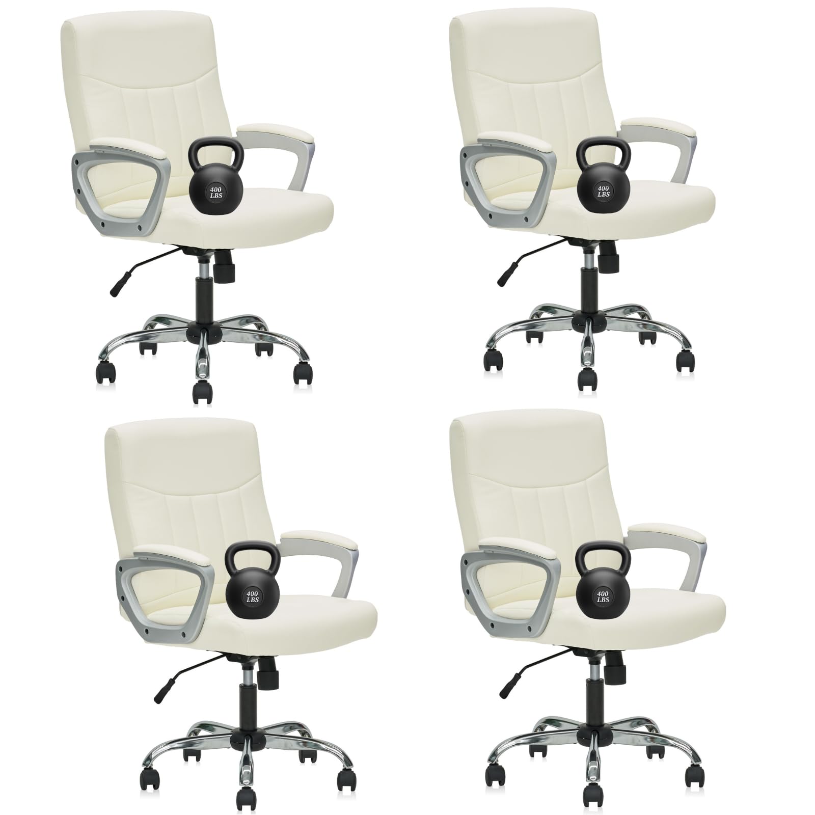 CLATINA Office Computer Desk Chair Executive Mid Back Chair Comfortable Ergonomic Managerial Chair Adjustable PU Leather Home Office Desk Chair Swivel, White 4PK