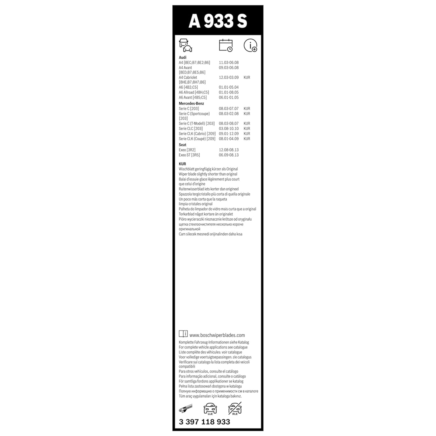 BOSCH wischblattsatz 3397118933 essuie a933 lot de s