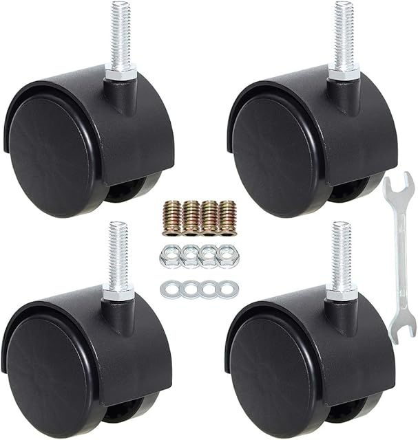 DICASAL 50mm Shelving Caster, Swivel Stem Caster Wheel with Metric Size M8-1.25×25mm Thread Stem for Small Shelf and Furniture Pack of 4 (No brakes)