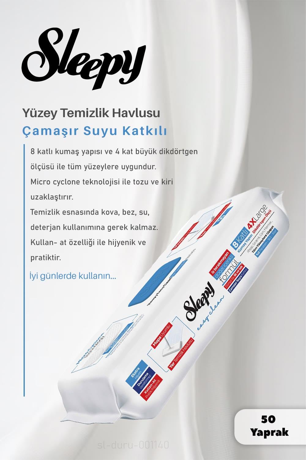 Sleepy Arap Sabunu,Çamaşır Suyu, Beyaz Sabun Katkılı 4 XL Yer Temizlik Havlusu 50 Yaprak ve ROSIE Pamuk