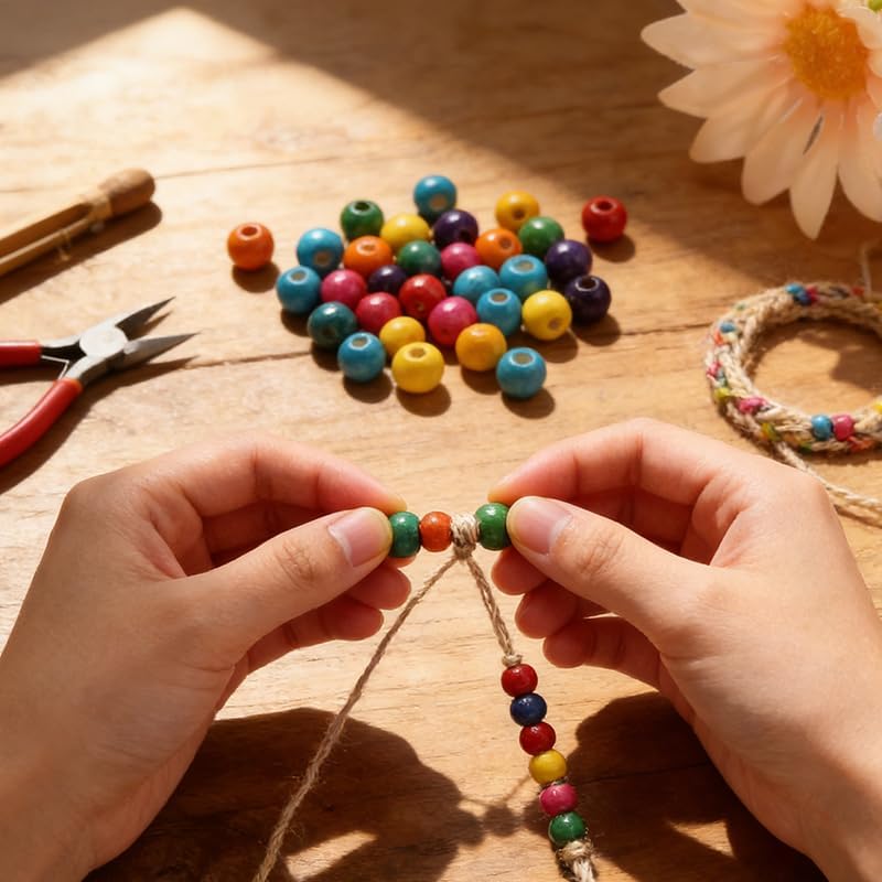 600Pcs Colorful Wooden Beads Large Hole Round Paint Beads Bulk Natural Wood Bead for Jewelry Bracelets Necklace Earring Making DIY Craft (10mm) - Image 6