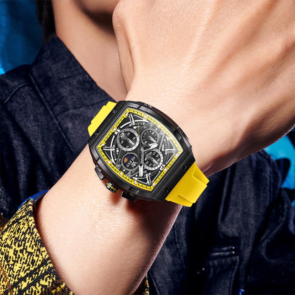 OLEVS Orologi da uomo, cronografo, grande, quadrato, al quarzo, analogico, cinturino in silicone, impermeabile, con data, orologio da polso da uomo