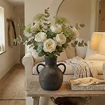 SIDUCAL Vase de fleur rustique en céramique avec 2 Poignées, Vase en terre cuite, Fleur de poterie décorative pour décoration maison, Table, Mariage, Salon, Décor d'étagère, 7.3 De pouce, Bronze noir