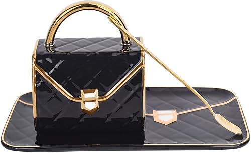 Miniatura 1 de Koythin Juego de platillos de taza de café de cerámica, taza creativa con forma de bolso con cuchara y platillo para oficina y hogar, 10 oz10.1 fl