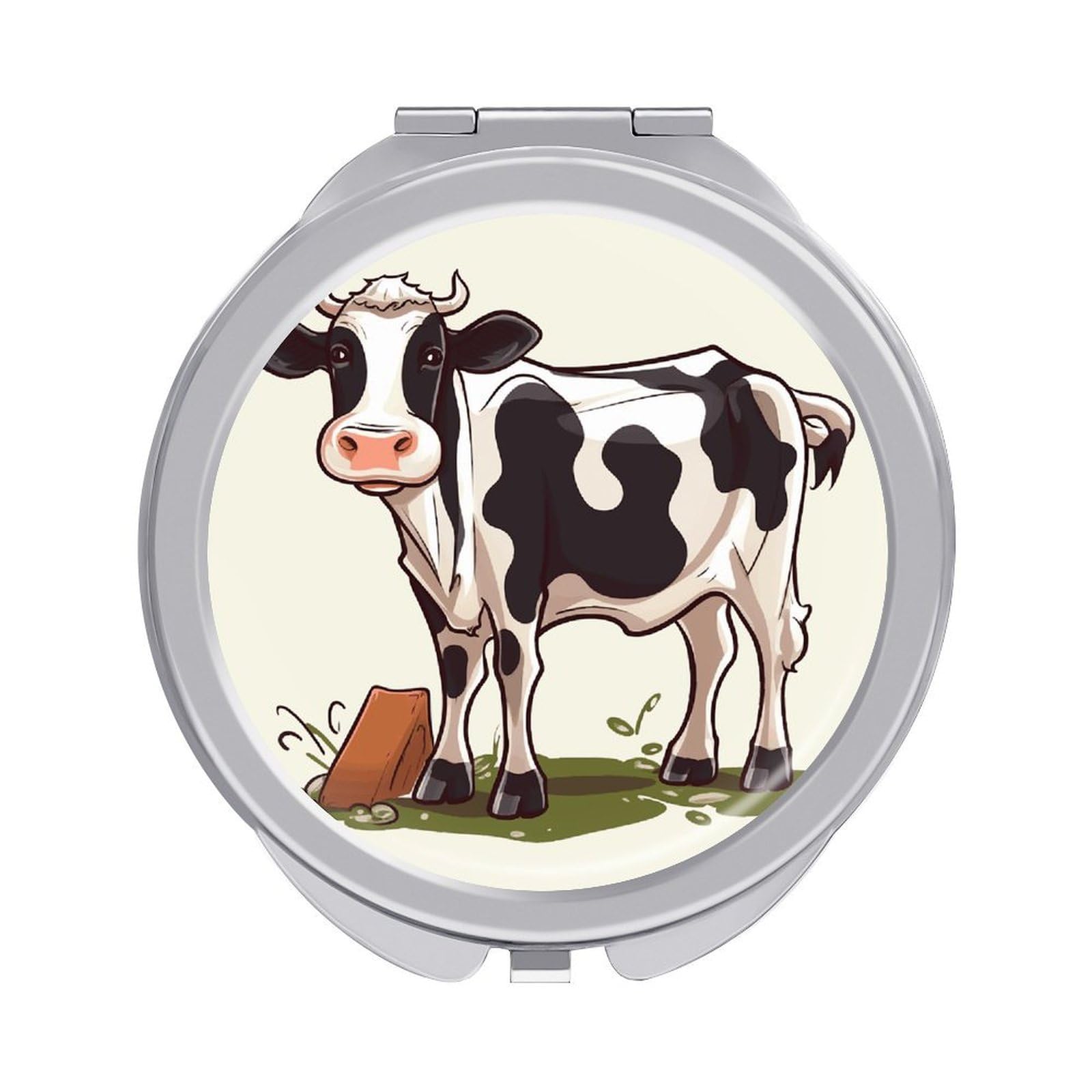 VstaDank Dairy Cow Travel Makeup Mirrors Exquisite Double-Sided 2X/1X Magnifying Folding Pocket Mirror Portable Round Handheld Mirror Mini Compact Mirrors for Outdoor Home