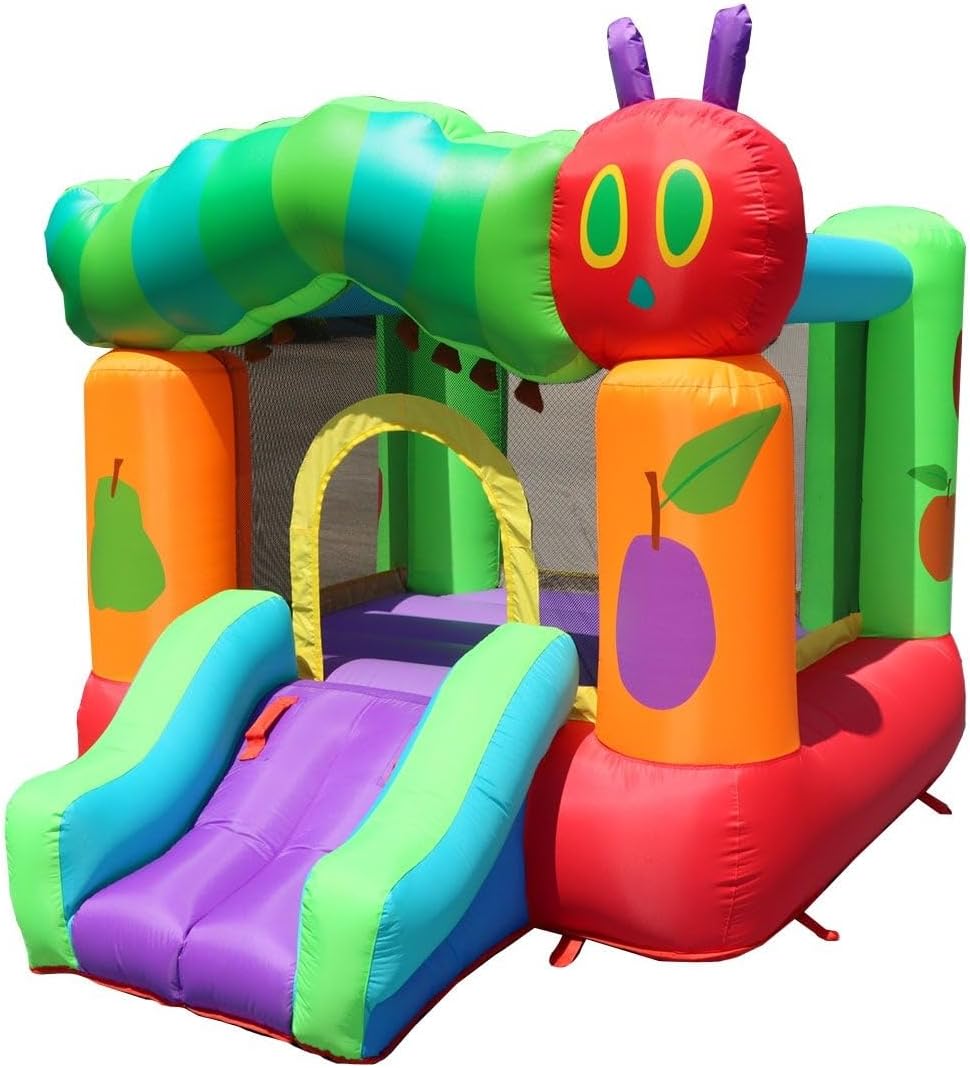 Backyard Kids The Very Hungry Caterpillar™ Inflatable Bounce House with Blower – Indoor Outdoor Toddler Bouncer for Kids Ages 3-10, 8.2ft Playhouse with Slide, Mesh Safety Net, Storage Bag & Stakes