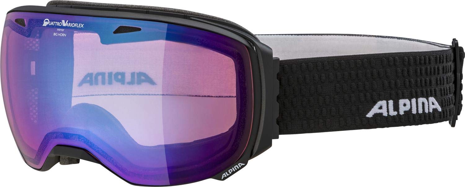 ALPINA BIG HORN QV - Masque de ski miroir, photochromique et à contraste amélioré avec protection UV 100% pour adultes, black ma