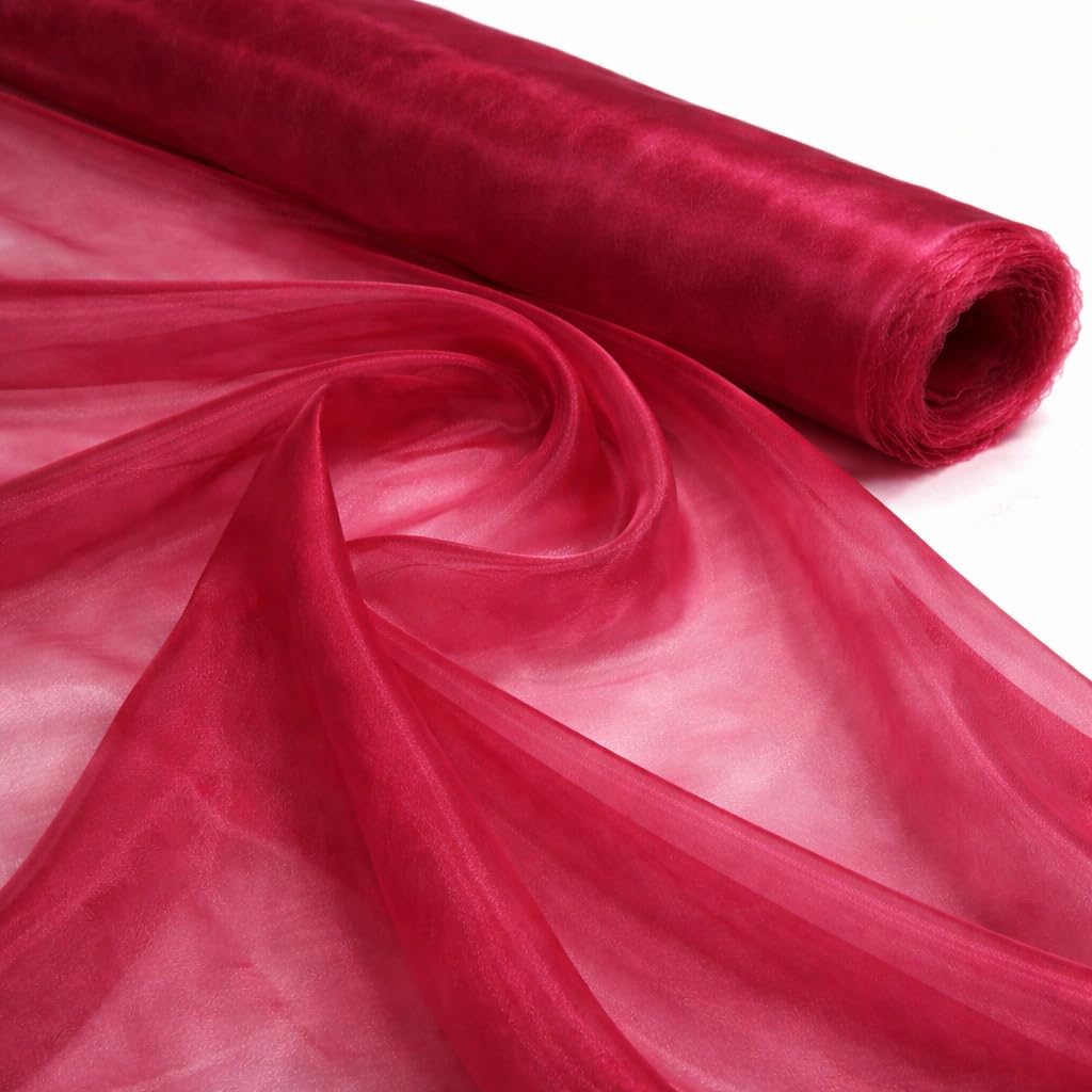 Midland Textiles Maroon 2 Meter Plain Sheer Lightweight Organza Voile Drape Curtain, Wedding, Chair Sash Fabric 150cm Wide