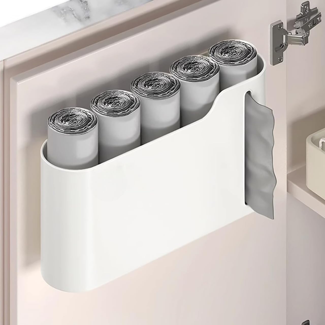 IMPRONOW Punch-Free Wall-Mounted Garbage Bag Storage Box - Plastic Kitchen and Household Drawable Trash Bag Dispenser,No-Drill Install Organizer for Kitchen,Bathroom and Office - White-image-34