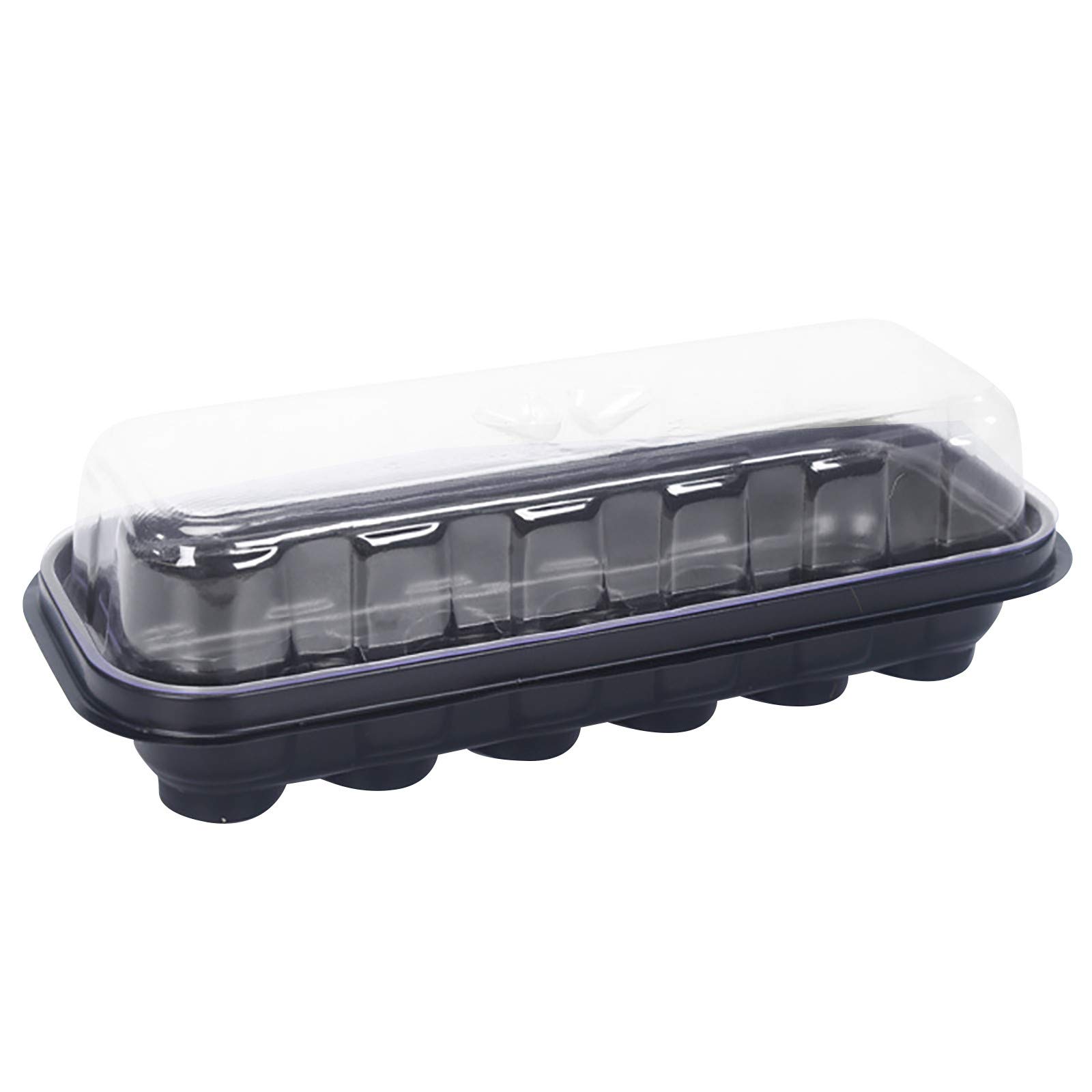 BAULMD 12 Grid Long Sowing Seedling Tray for Garden, with Lid Plant Seeds Germination Box Pot, Plant Starter Seed Propagator Tray, for Planting Seedlings, Vegetables, Flowers (Black)