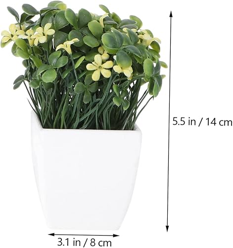 Miniatura 3 de Cabilock 2 piezas de flores cuadradas pequeñas en maceta de plástico, plantas verdes artificiales, decoración de plantas artificiales en maceta de