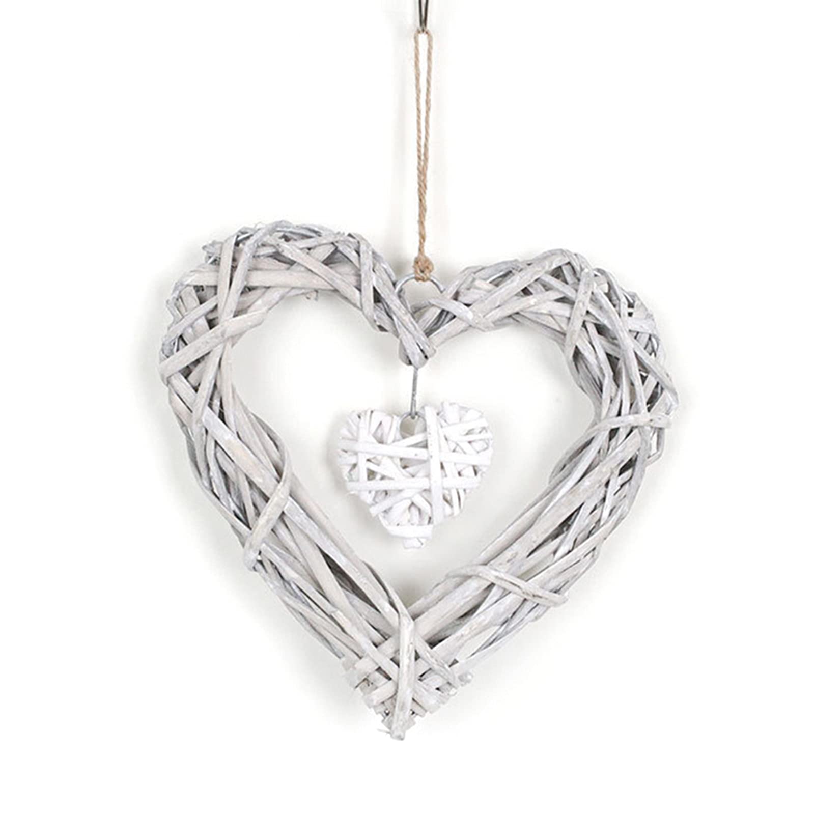 Geqian White Wicker Heart Wreath Beautiful Heart Shape Rattan - Diy Craft Wicker Window Wreath Hanging Ornament For Home Decor